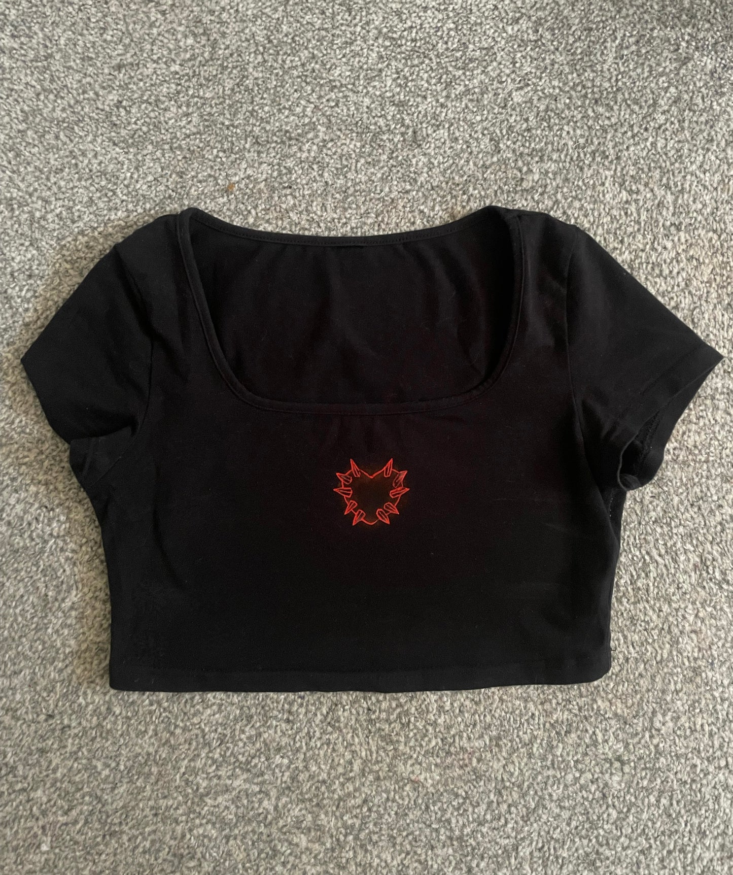 Red Spiked Heart Fitted Crop Top