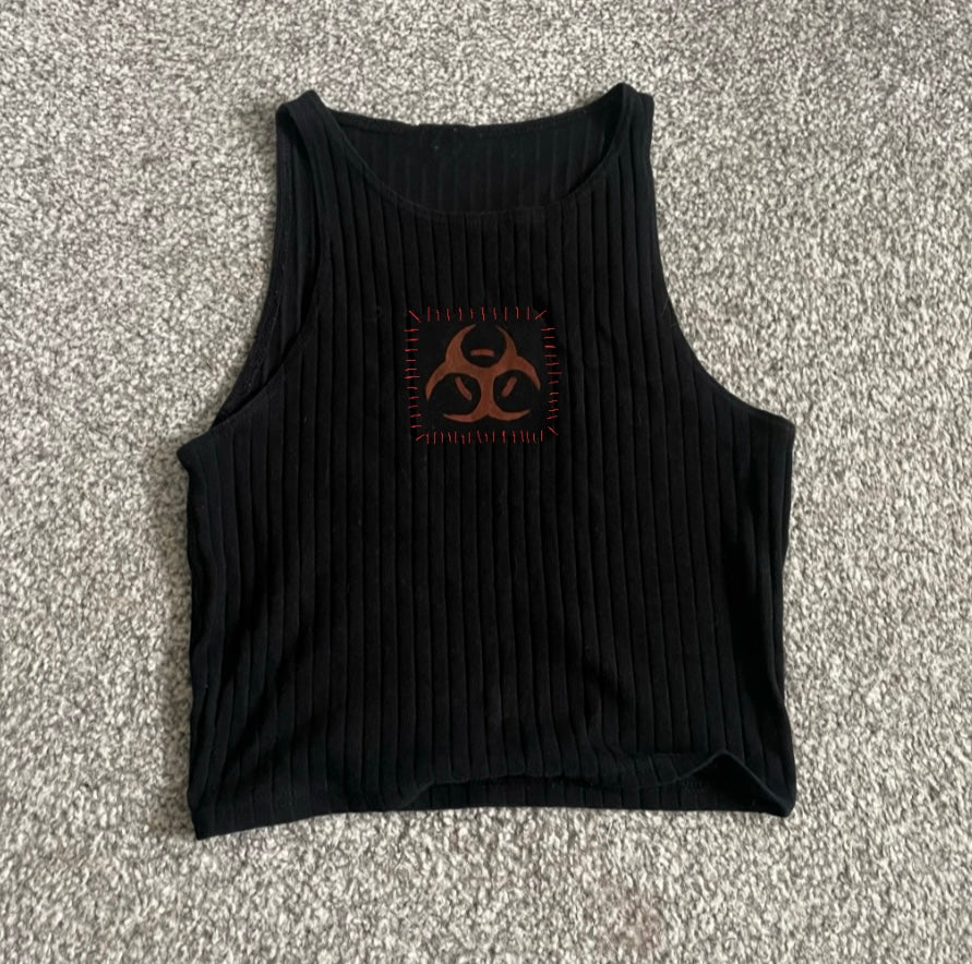 Biohazard racer crop top